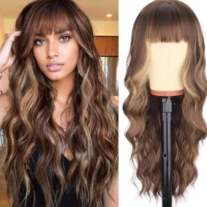 26” Long Brown Wigs with Bangs NEW 💜